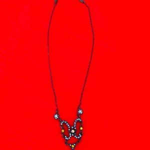 RA Roxanne Assoulin Vintage Bronze Quartz Rhinestones Festoon Necklace.